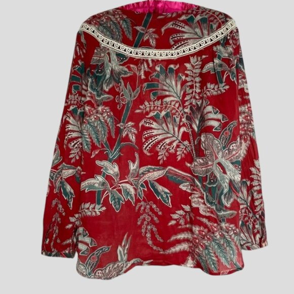 Ann Taylor Loft Floral Tropic Print Pullover Top Cover up Cotton Women's Size M - Picture 4 of 12